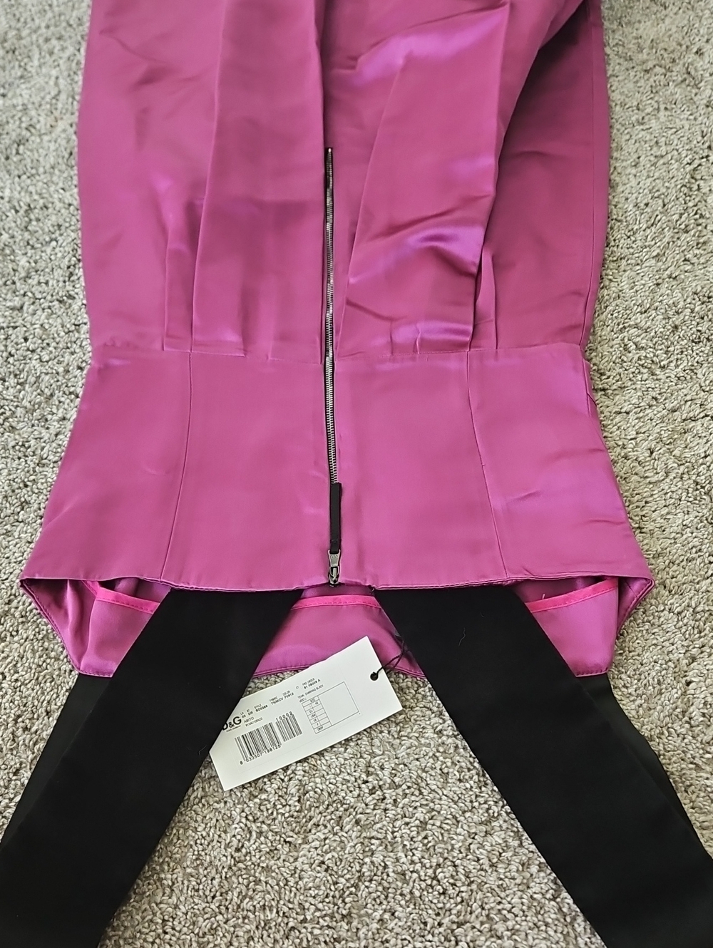 NWT Dolce & Gabbana D&G Satin Magenta Dress Black Velvet 42/M - Picture 9 of 12
